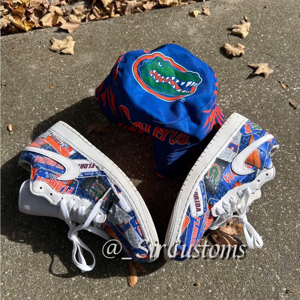 Men's Blue and Orange Gators Hat and Custom Sneakers
